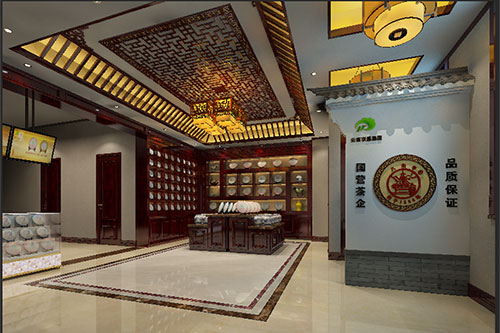 龙井古朴典雅的中式茶叶店大堂设计效果图
